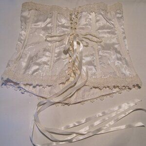 Vintage Shirley of Hollywood Corset Satin Cream Floral Lace Wedding Lingerie 36
